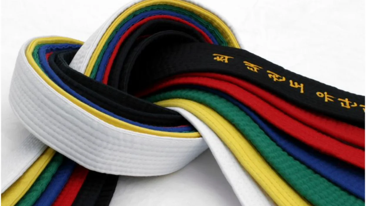 Coloured martial arts belts from white to black